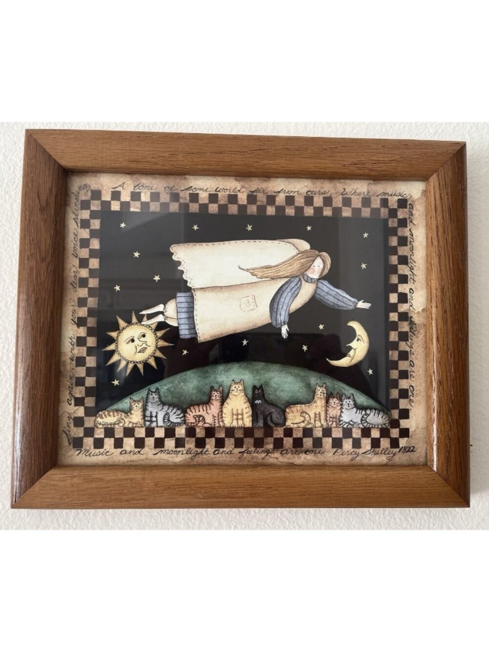 Linda Spivey Celestial Moon Sun Flying Angel Cats Framed Print Rustic Farmhouse